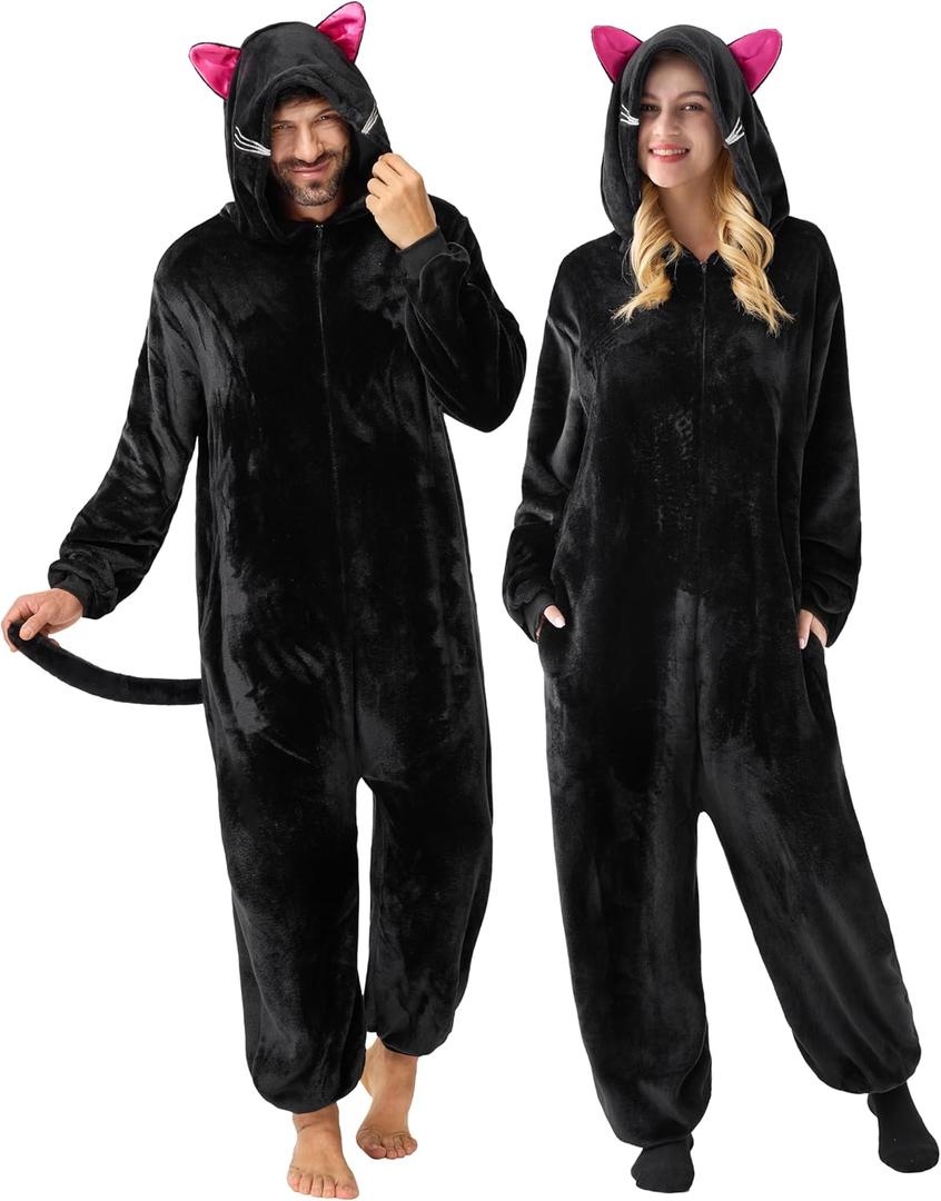 Spooktacular Creations Halloween Dalmatian Dragon Triceratop Unisex Costume, Adult Animal Costume Halloween Costume Party (Medium, Black Cat)