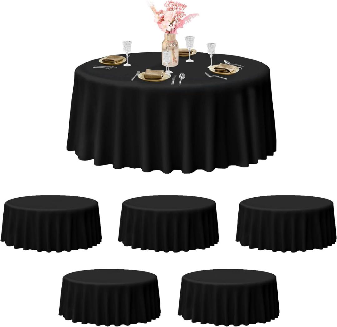 EMART Round Tablecloth Black (6 Pack) 120 inch Circular Polyester Table Cover for Wedding Decor, Birthday Party, Banquet and Formal Events,