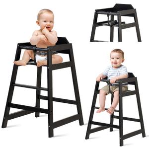 Wooden High Chairs for Babies and Toddlers, Restaurant-Style Stackable High Chair with Commercial Grade Solid Wood for Dining Table & Kitchen, Easy to Clean Baby Booster Seat -Black