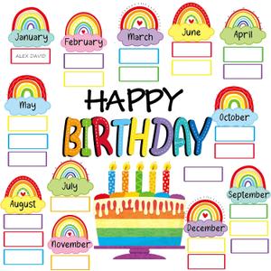 Rainbow Happy Birthday Bulletin Board Rainbow Holiday Board Sign Let's Celebrate Happy Birthday Cloud Accents Cutouts for Calendars Bulletin Boards