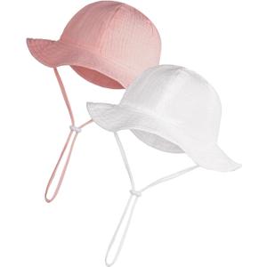 2Pack Baby Sun Hats, Wide Brim Sun Protection Infant Bucket Hat, 0-12M Adjustable Beach Hats for Portable Outdoor Essentials