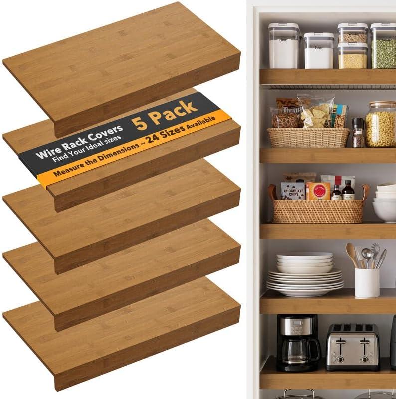 SpaceAid Bamboo Wire Shelf Covers for Pantry Rack, 24"W x 12"D, Brown 5pcs