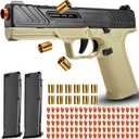 Shell Ejecting Toy Gun Pistol, Soft Bullet Toy Guns for Boys, Kids, Automatic Pull Back Action Toy Pistols, Fun Educational Shooting Game Toys Pretend Play Gun Prop (Khaki)