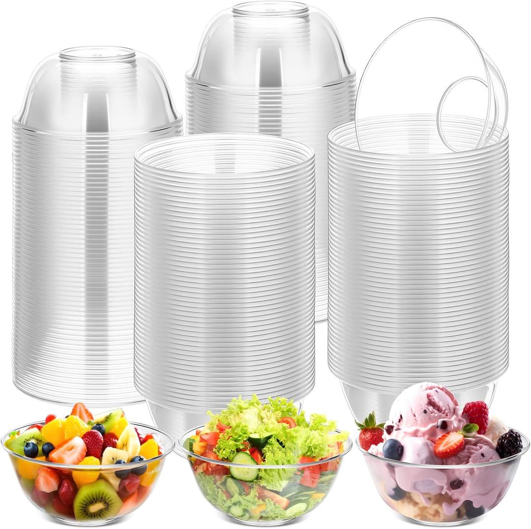 Honeydak 300 Pack 10oz Clear Plastic Bowls Bulk Hard Crystal Disposable Dessert Bowls for Salad Ice Cream Fruit Snack Parfait Catering Easter Wedding Picnic Home School Event Party Supplies