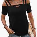 Bliwov Womens Cold Shoulder Tops Short Sleeve Cute Sexy Summer Spring Beach Vacation T Shirts Fashion Outfits Basic Clothes XL
