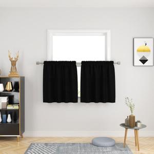 UPOPO Black Kitchen Tiers Curtains Over Sink Privacy Linen Textured 30 inch Length Cafe Curtains Short Caravan Bathroom Small Mini Basement Half Window Curtain 2 Panels Rod Pocket