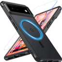 Upgraded Magnetic Shockproof Case for Google Pixel 6 with Screen Protector, [Compatible with MagSafe],12FT Military Grade Drop Protection Slim Translucent Matte Anti-Dirty Phone Cover,Black