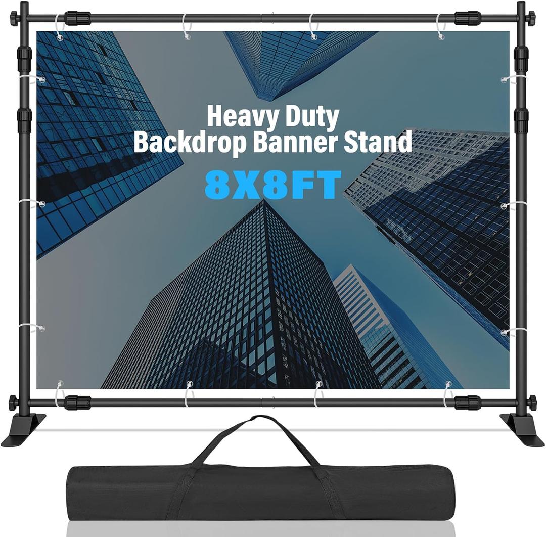 8 x 8 FT Banner Stand Kit, Adjustable Backdrop Stand for Parties, Heavy-Duty Photography Step and Repeat Stand with Portable Bag for Birthdays, Promotions, Exhibitions (Banner Not Included)