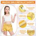 Girls Metallic Shorts Shiny Hot Pants for Dance Gymnastics Sparkly Shorts with Sunglasses (Large, Gold)