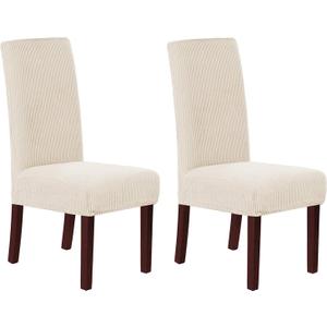 H.VERSAILTEX Stretch Dining Chair Covers Set of 2 Chair Covers for Dining Room Parsons Chair Slipcover Chair Protectors Covers Dining, Feature Textured Checked Jacquard Fabric, Natural