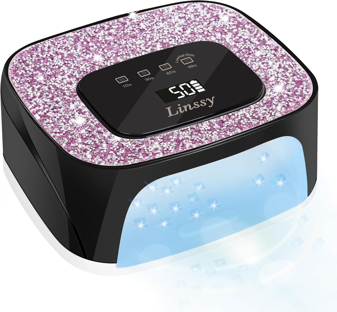 Rechargeable UV/LED Nail Lamp with Auto Sensor, Portable Cordless Gel Nail Dryer Light 4 Timings & Diamond LCD Screen, UV Light for Gel Nails at Home Salon (Black)