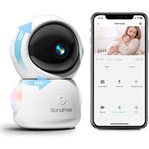 BondFree Baby Monitor with Camera and Audio 2K, RGB Night Light, Baby Monitor WiFi Smartphone 2.4Ghz 5Ghz for Nursery, Scan Code Bluetooth Connection, 355 Rotation, Compatible with Alexa Google Home (White)