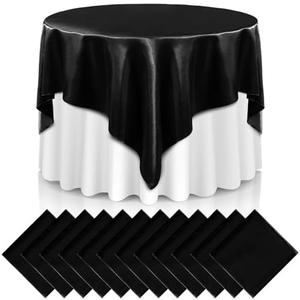 Newwiee 12 Pcs 72 Inch Satin Tablecloth Square Overlay Smooth Fabric Tablecloth Satin Table Cover Fabric Decoration Dining Cloths for Party Wedding Banquet Table Decoration(Black)