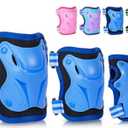 FIODAY Knee Pads for Kids Knee Elbow Pads Wrist Guard Protective Gear Set with Drawstring Bag Adjustable Kids Knee Pads for 3-8-12 Years Girls Boys Biking Scooter Skateboard, Blue, 3-8 Years Old