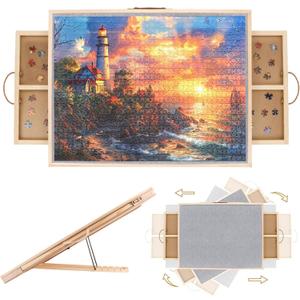 2 in 1 Rotating Tilting Puzzle Board with Drawers, 1500 Piece Jigsaw Puzzle Board with Portable Cover 4 Wheels 4 Sorting Tray for Puzzle Lovers, 35 X 27 Inch