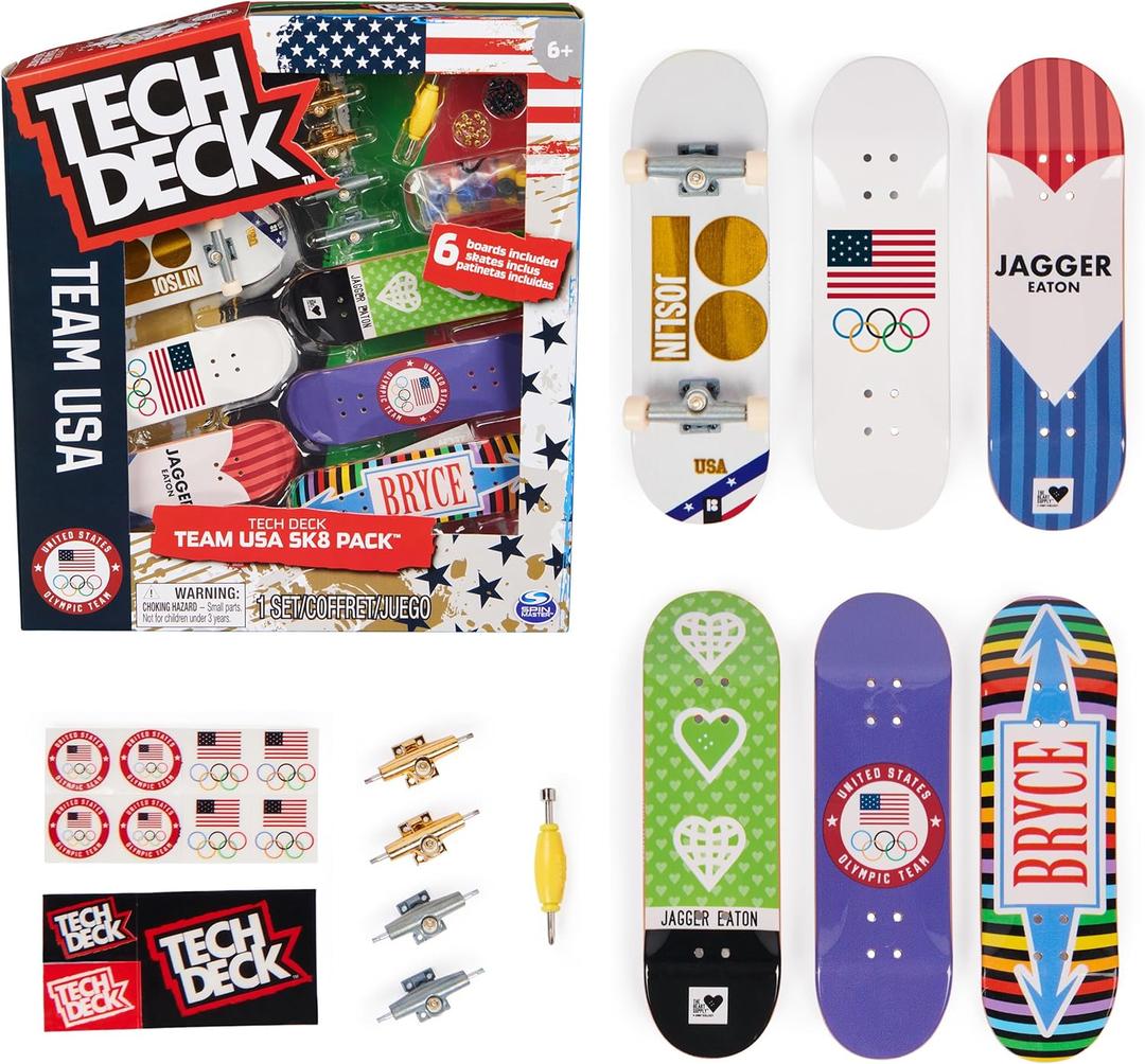TECH DECK, Team USA Sk8 6-Pack, Collectible and Customizable Mini Skateboards, Kids Toys for Ages 6 and up