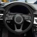 KAFEEK Elastic Stretch Steering Wheel Cover,Warm in Winter and Cool in Summer, Universal 15 inch, Microfiber Breathable Ice Silk, Anti-Slip, Odorless, Easy Carry,Black