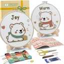 Bradove Embroidery Kit for Kids and Adults, Bears Embroidery Kit for Beginners, Easy Needlepoint Starter Kit with 2 Display Stands