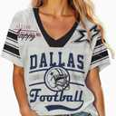 Football Jersey Shirt for Women Game Day T-Shirt Football Season V Neck Baggy Tee Y2k Streetwear Short Sleeve Tops (Large, Gray)