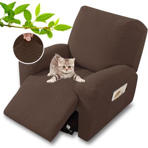 XINEAGE Stretch Recliner Chair Covers 4 Piece Recliner Covers with Storage Pockets Soft and Washable Recliner Slipcover Furniture Protector with Elastic Bottom Fit Pets & Kids (Coffee)
