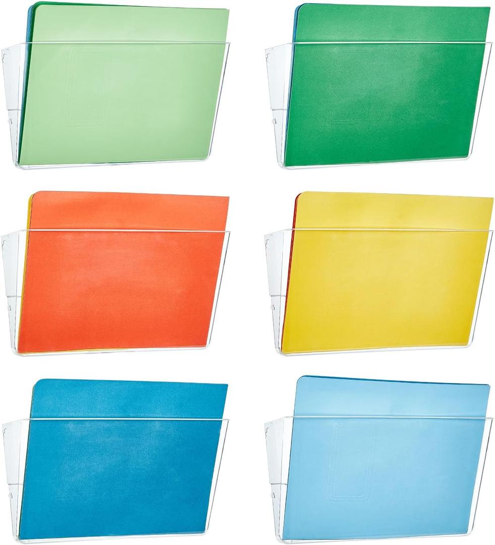 Segulah Hanging Wall File Organizer 6 Pack, Single Pocket Wall Mount File Holder Mail Organizer Wall Mounted Paper Organizer Mail Holder for Office Classroom Organization (Clear)