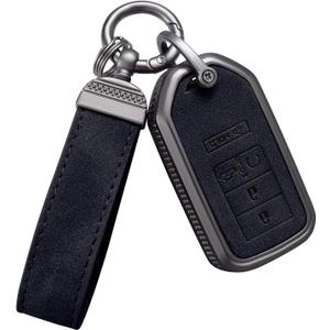 YO&YOYE Compatible with Honda Key Fob Cover with Keychain Leather Key Case Protector for Honda Accord Civic CRV Pilot HRV Odyssey Ridgeline Passport (Black)