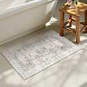 Uphome Boho Bathroom Rugs, Distressed Farmhouse Light Khaki Bath Mat, Comfy Velvet Small Bath Rugs Non Slip Washable, Vintage Oriental Toilet Rug for Sink Shower Vanity, 20x32 inch