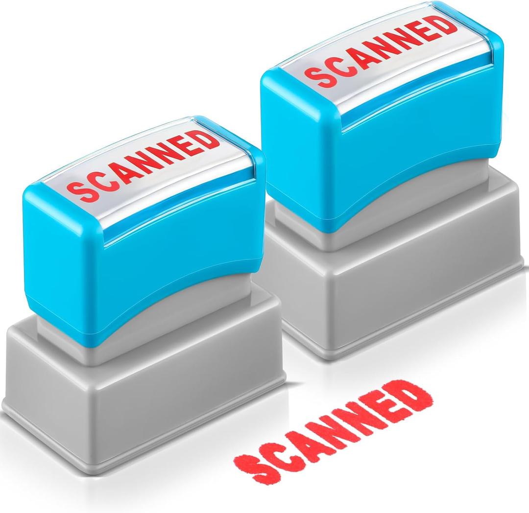 Crtiin 2 Pcs Self Inking Stamps Pre Inked Office Duplicate Convenience Stamps for Office, Red Ink, 1.38 x 0.51 Inch(Scanned)