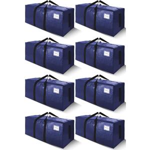 SWEET DOLPHIN 8 Pack 200LB Heavy-Duty Moving Bags with Wrap-Around Handles, Extra Large Storage Totes for Space Saving, Clothes Storage Bags, College Dorm Essentials, Blue, 24 Gal