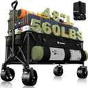 300L Extra Large Wagons Carts Foldable, 560LBS Heavy Duty Collapsible Beach Wagon 48" Long with Big All-Terrain Wheels, Utility Folding Cart for Camping, Grocery, Sports, Garden, Black