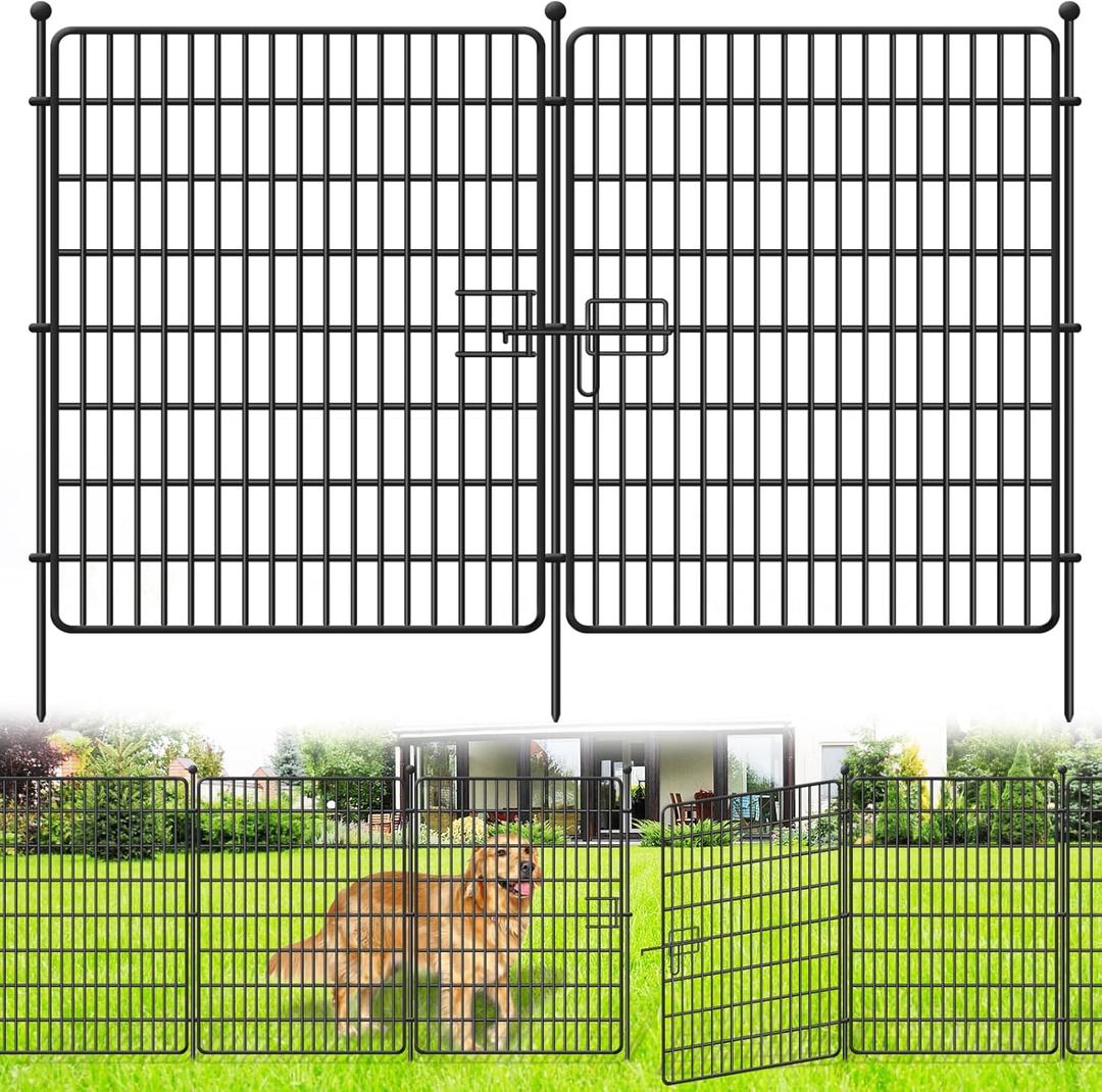 15 Panels No Dig Fence with Gate, 32 in(H) X 36 ft(L) Garden Decorative Fence Animal Barrier for Dogs, Rustproof Metal Garden Edging Border for Outdoor, Yard, Patio, Black