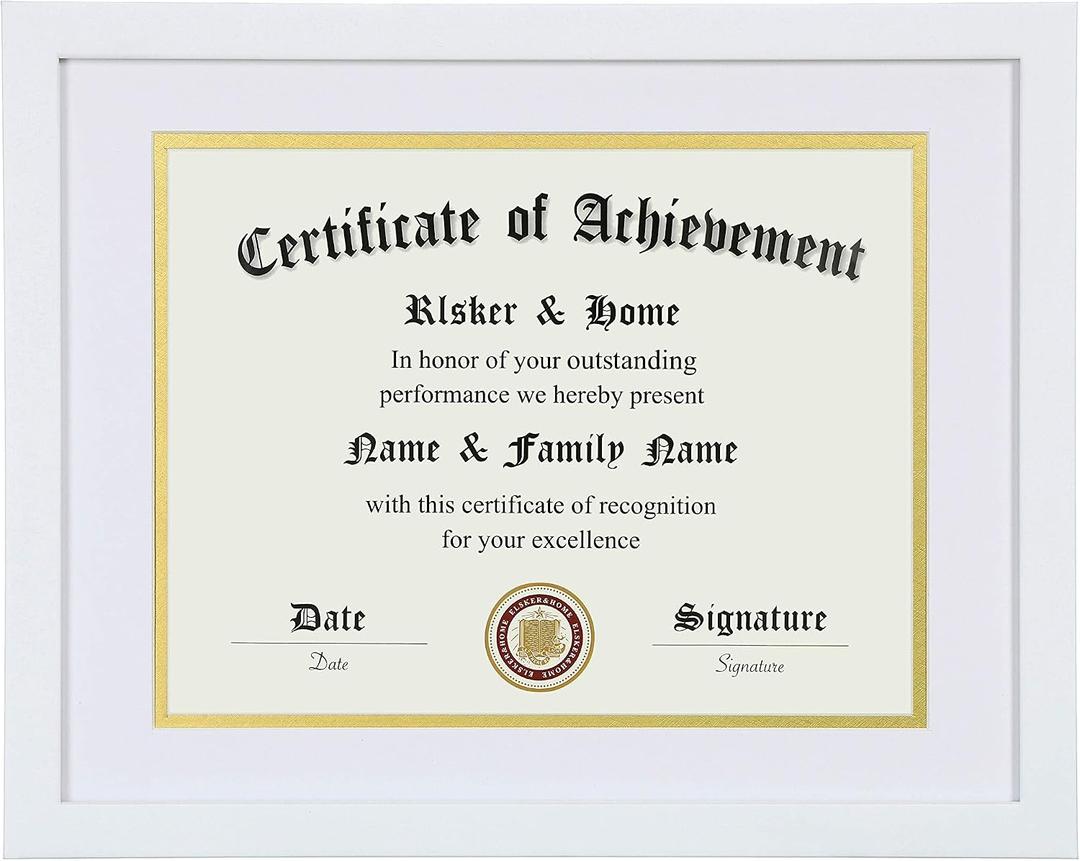 ELSKER&HOME 11x14 Diploma Frame, 8.5x11 Certificate&Document with Mat or 11x14 Inch Without Mat, White Frames, Display Degree or Award Frames (Double Mat, White with White Rim)