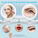 WEILY Magnifying Makeup Mirror 10X/1X, Travel Mirror with Light, Double Sided Rechargeable Mirror with 3 Color Lights for Makeup, Tweezing, Blackhead and Come Done Removal (White)
