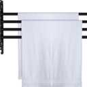 20.4 Inches Swivel Towel Rack 304 Stainless Steel 4 Arms Bathroom Towel Rack Hanger Pool Holder Wall Mounted Swivel Bar Space Saving with Hook(Black)