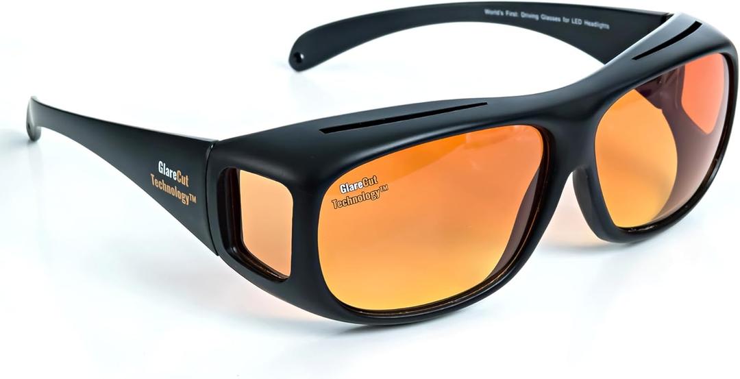 Headlight Glasses with Polarized LED GlareCut Technology (Fits Over Prescription)  Anti-Glare Night Driving Glasses for Men & Women, UV Protection, CarryCase