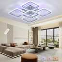 Modern LED Ceiling Lights,80W Flush Mount Ceiling Light with Remote,5 Squares Dimmable Brightness, Adjustable 3000-6000K Color Temperature for Living Room,Laundry Room,Hallway,Chrome