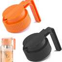 Wide Mouth Mason Jar Pour Spout Lids with Handle Plastic 2 Pack Drinking Lids Bulk Reusable, Mason Jar Pitcher, pancake maple syrup dispenser, salad dressing dispenser- Black&Orange (Jar Not Included