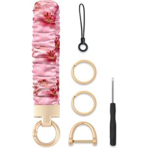 Seorsok Keychain Wristlet,Cute Big Lily Flowers Scrunchie Wrist Bracelet for Women and Men,Stretchy Key Chain for Car Keys with D Ring,Key Chain Wristlet Suitable for Gym,Shopping & Trave,Pink