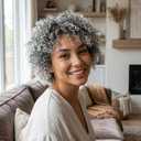 CINHOO Gray Curly Hair Topper for Thinning Hair with Bangs Clip on Ponytails for Black Women Mens Hair Piece Unite Hair Products Salt and Pepper Wigs for Women Toupee for Men(1B/Gray)