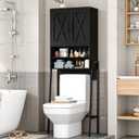 Vabches Over The Toilet Storage Cabinet, Farmhouse Over Toilet Storage Cabinet, Metal Frame with 2 Barn Doors, Home Space-Saving Toilet Rack for Bathroom, Toilet, Laundry Room,Black, 24.41" x 7.68" x 66.54"