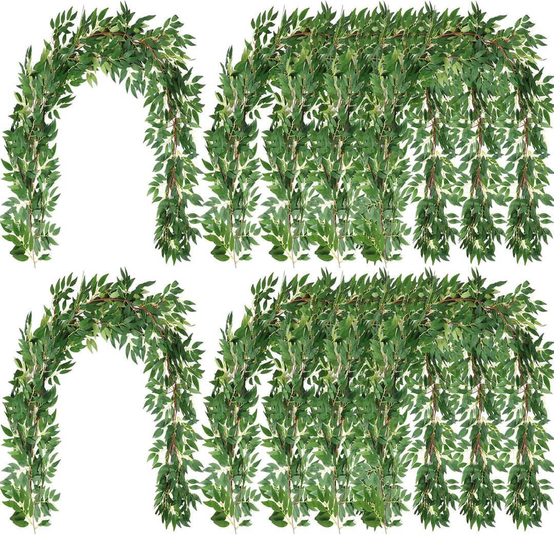 Yunlly 135ft Artificial Faux Greenery Garland Willow Leaves Vines Hanging Willow Vines Leaf Garland for Indoor/Outdoor Wedding Party Decor Wedding Table Centerpieces (Green,24 Pack)