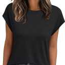 AUTOMET Womens Cap Sleeve Summer Tops T Shirts Business Casual Dressy Spring Fashion Outfits Cute Trendy Clothes 2025 (Medium, Black)