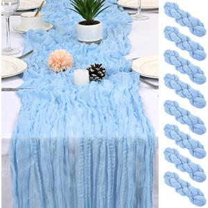8 Pack LightBlue Cheesecloth Table Runner 17x108 inch Boho Gauze Cheese Cloth Table Runners for Wedding Party Baby Bridal Shower Home Decor
