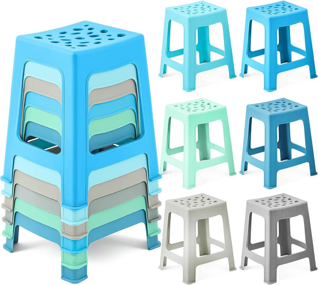 Leinuosen 6 Pcs Plastic Stool for Classroom 18 Inch Stackable School Stools Modern Portable Nesting Chair for Kids Students Classroom School Home Office (Morandi), 9.84 x 10.83 x 18 inches