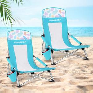 HAUSHOF 2-Pack Blue High Back Beach Chairs with Colored Dots, Durable 600D Oxford Fabric, Industrial Grade Iron, Maximum Seated Weight Capacity: 265 lbs, Ergonomic Design High Back 2 Pack, Blue-dots