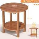 Round Adirondack Outdoor Side Table, 17.7" Small Patio End Table, 2-Tier HDPE Plastic Table for Poolside Porch Garden, Weather Resistant & Easy Assembly (Teak)