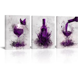 Conipit Purple Wine Wall Decor for Dining Room Wine Glass Wall Painting Purple Wall Pictures Prints Artwork Bar Restaurant Decoration 12x16inch