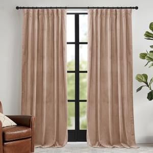 RYB HOME Back Tab Velvet Curtains with Hook Tape, Thermal Insulated Privacy Protect Decorative Drapes for Living Room Dining Room, Blush, W 52 x L 90 inches, 2 Panels Set