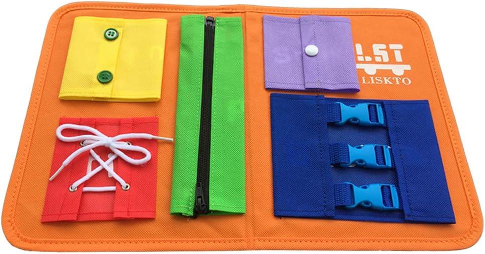 Busy Board Dress Learning Boards for Fine Motor Skills & Learn to Dress, Basic Life Skills Sensory Board, Learn to Zip, Snap, Tie Shoe Laces and Buckle (Type1, Orange)