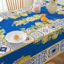 Honellaty Summer Tablecloth Rectangle, Spill-Proof Lemon Table Cloth Wrinkle Free Stain Resistant Table Cover for Dining, Kitchen, Daily Use, 60x84 Inch (Blue)